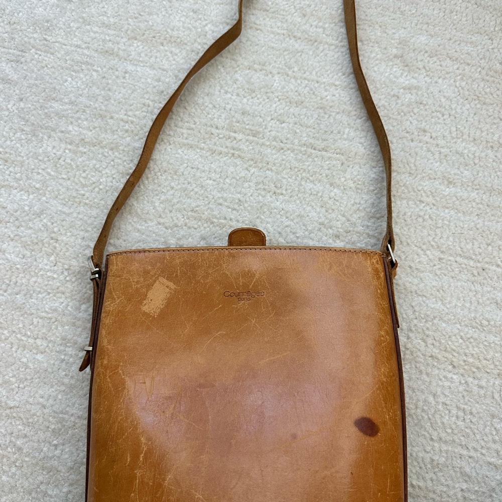 Vintage Courreges Cognac Leather Crossbody Bag